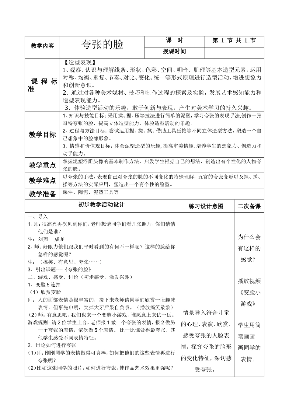 美术五册电子教案二次备课-夸张的脸_第1页
