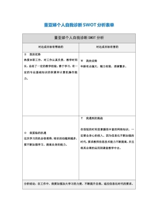 董亚娣个人自我诊断SWOT分析表