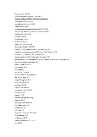 电影名词汇总中英对照