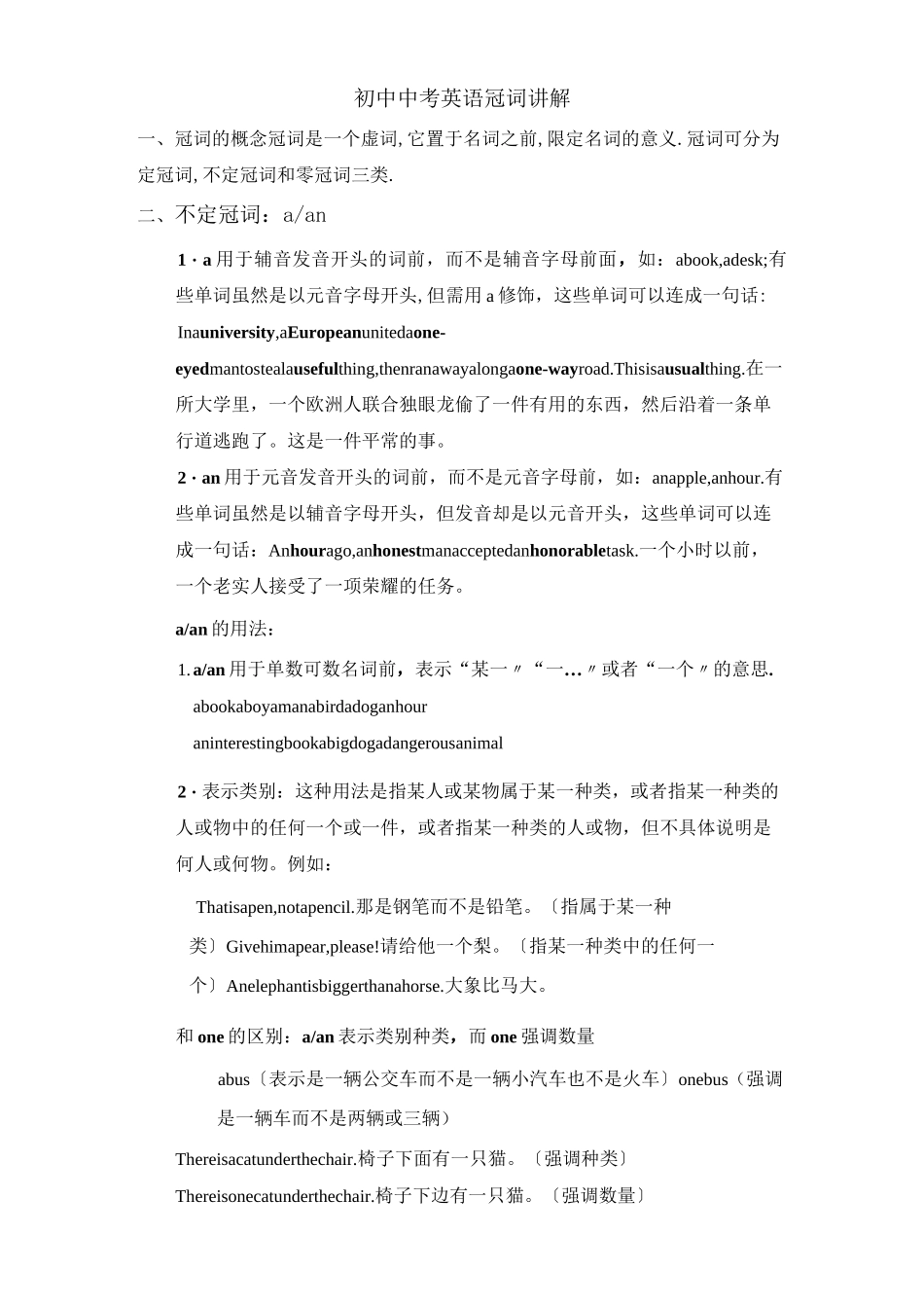 初中中考英语冠词讲解_第1页