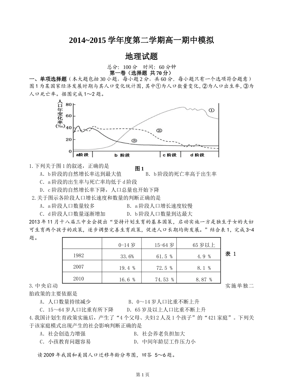 高一下学期期中模拟_第1页