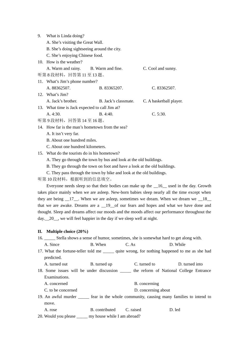 南师附中高中英语第五模块综合练习_第2页
