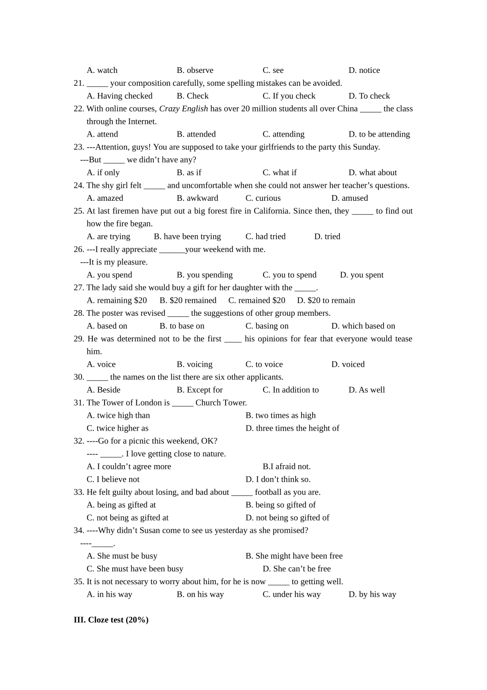 南师附中高中英语第五模块综合练习_第3页