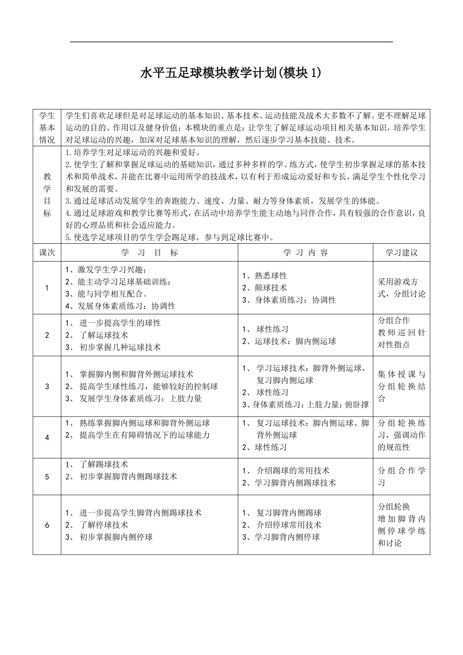 水平五足球模块教学计划_第1页