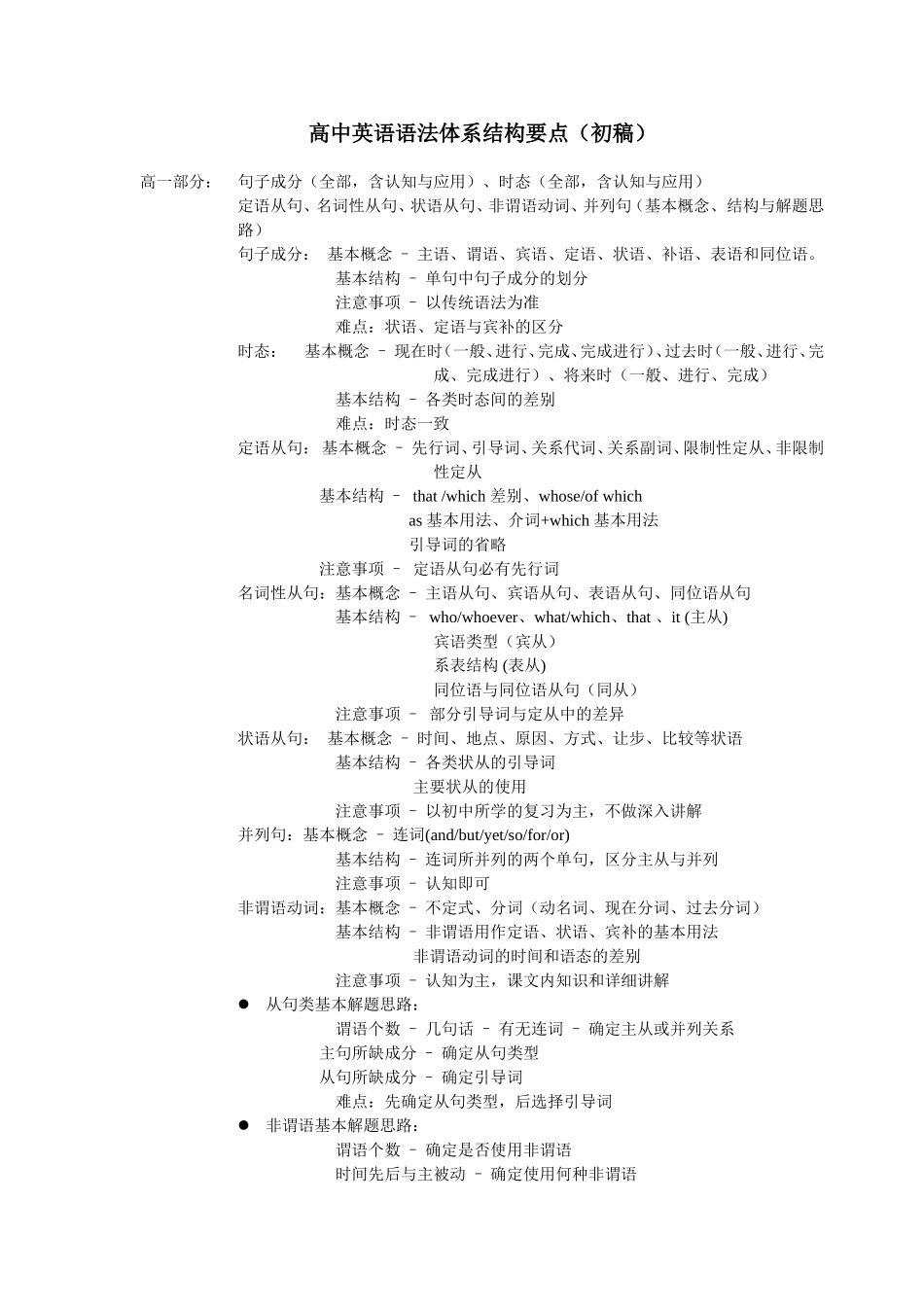 高中英语语法体系结构要点_第1页