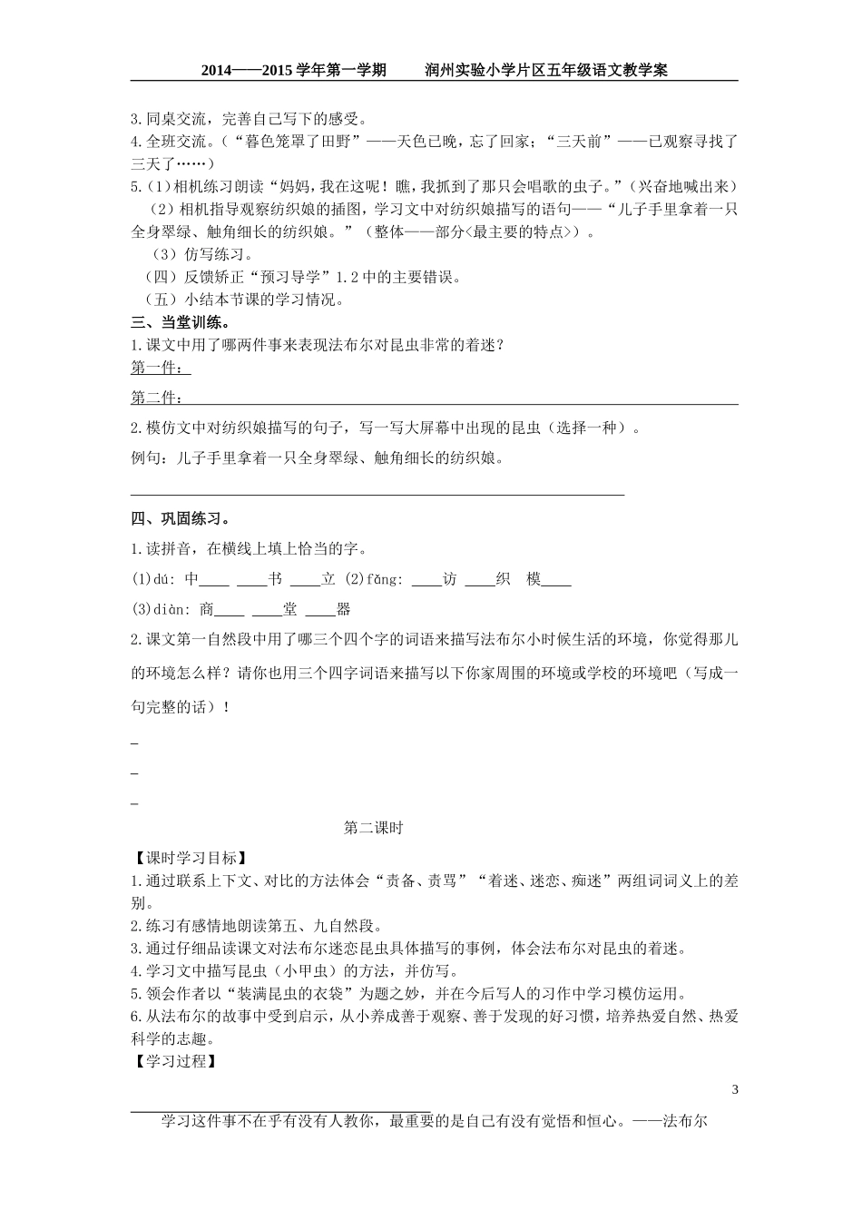 装满昆虫的衣袋教学案(修改稿）_第3页