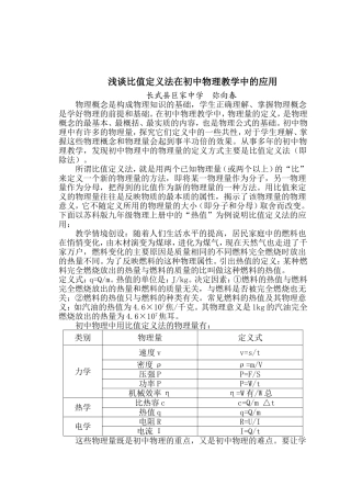 浅谈比值定义法在初中物理教学中的应用弥向春