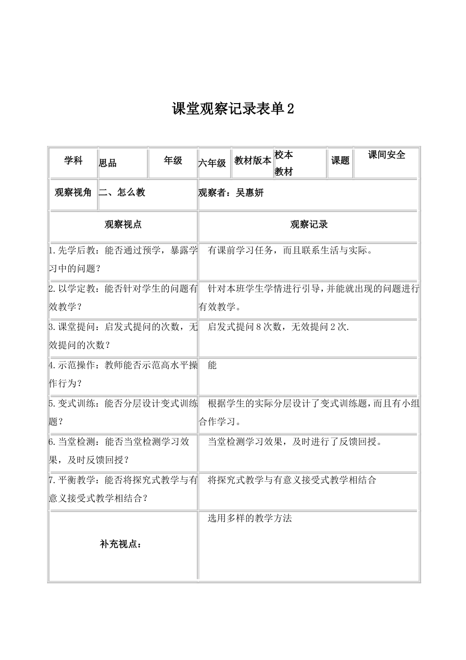 吴惠妍线上课堂观察记录表单_第2页