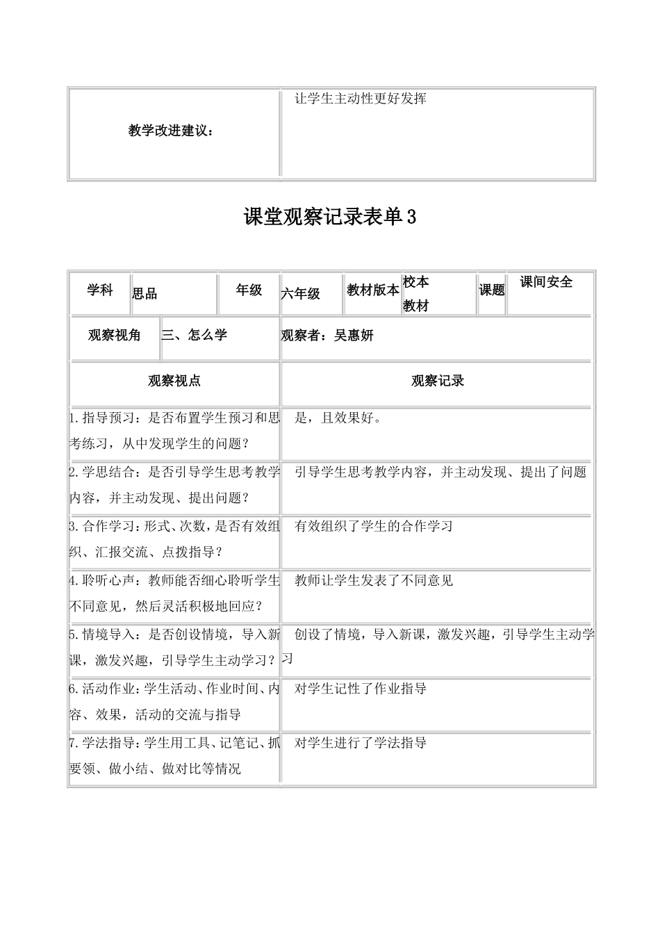 吴惠妍线上课堂观察记录表单_第3页