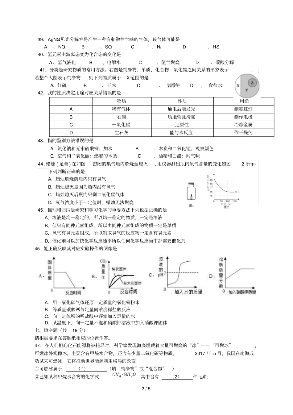 上海奉贤区2018届九年级化学上学期质量调研测试一模试题新人教版20181226280_第2页