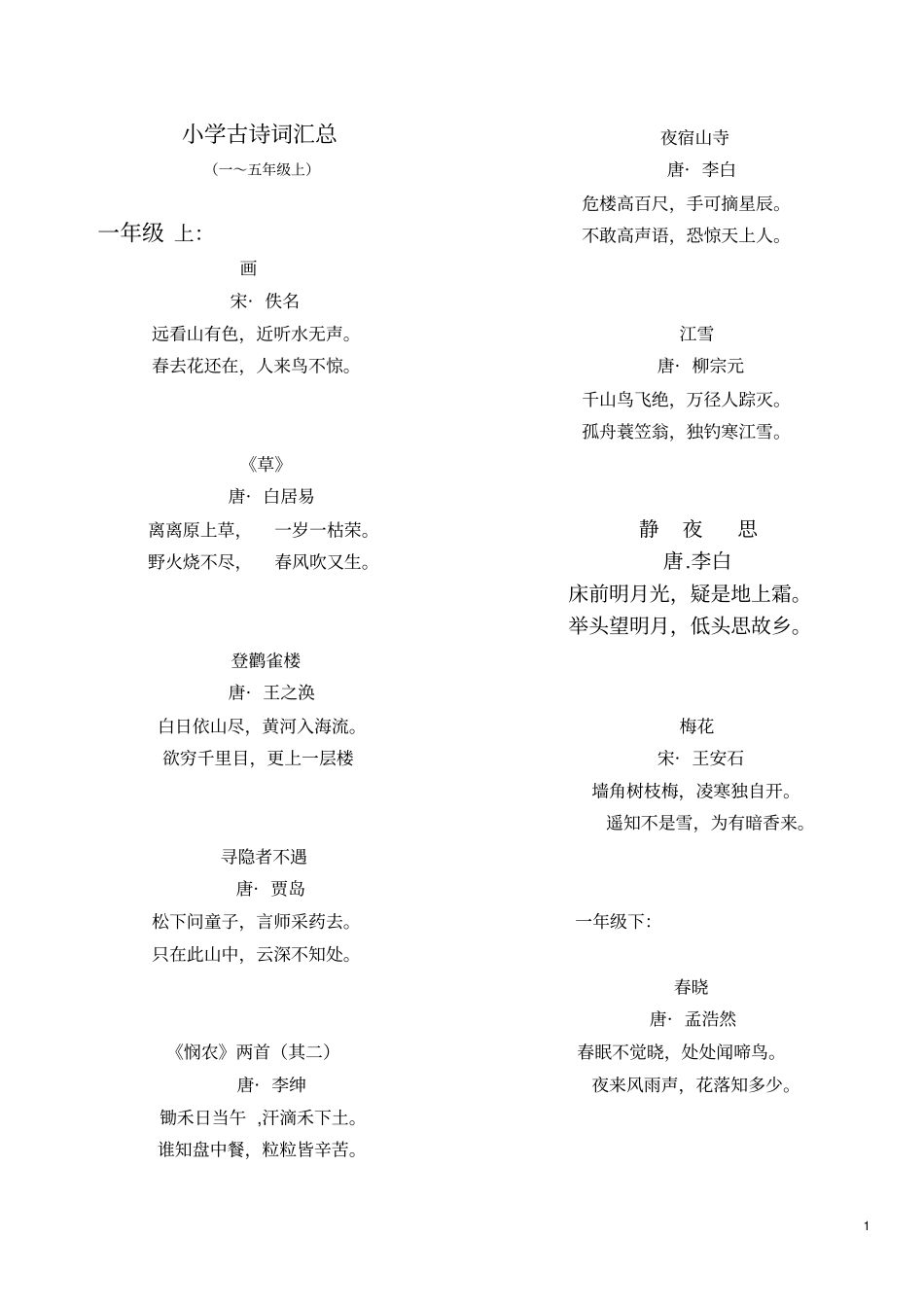 上海小学5年级古诗大全资料_第1页