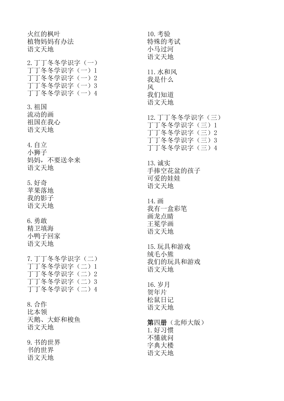 北师大版小学语文课文总目录_第3页