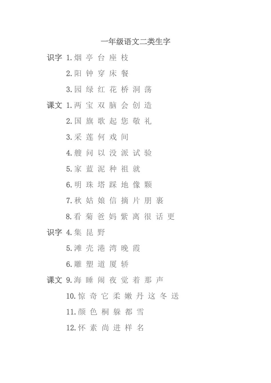 一年级语文二类生字_第1页