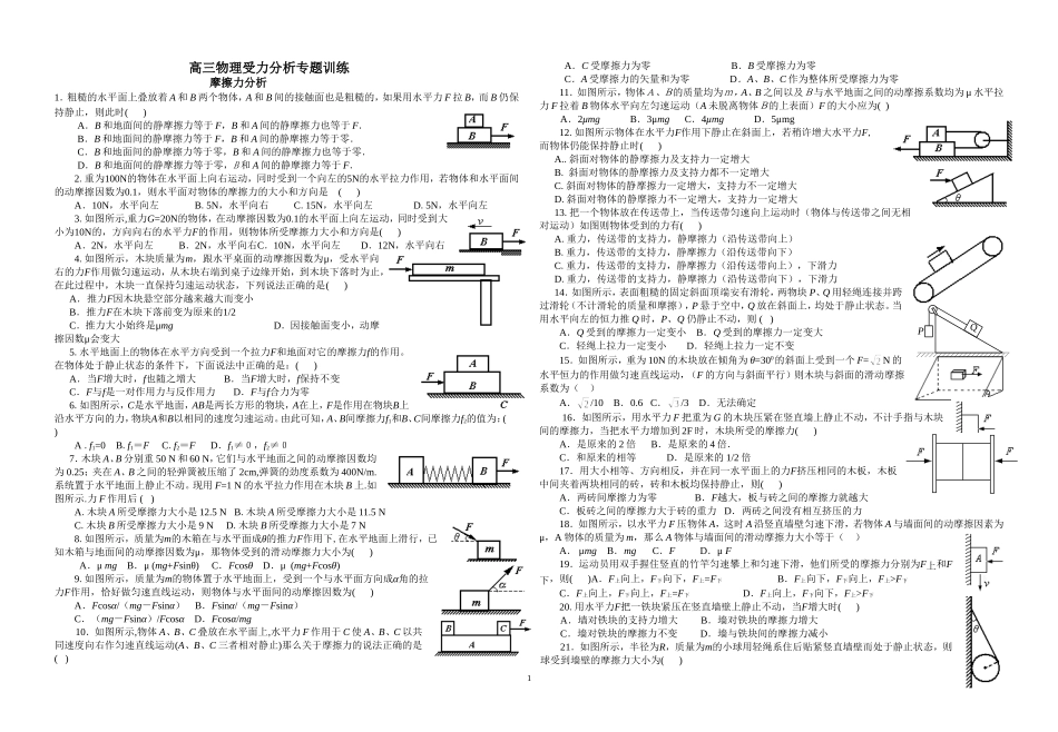 高三物理受力分析专题训练(完美版)_第1页