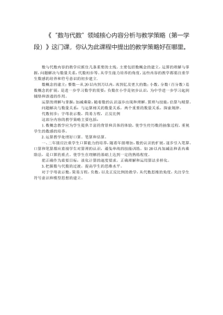 “数与代数”领域核心内容分析与教学策略(第一学段)