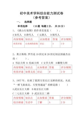 初中美术学科综合能力测试卷