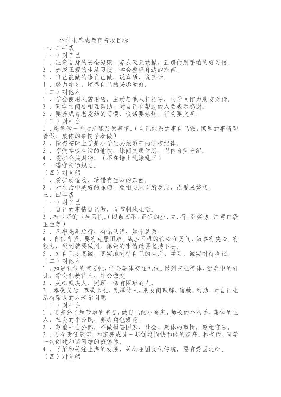 小学生养成教育阶段目标_第1页