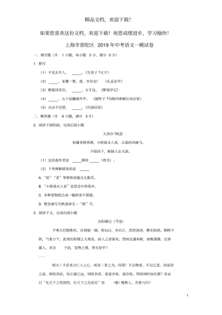 上海普陀区2019年中考语文一模试卷