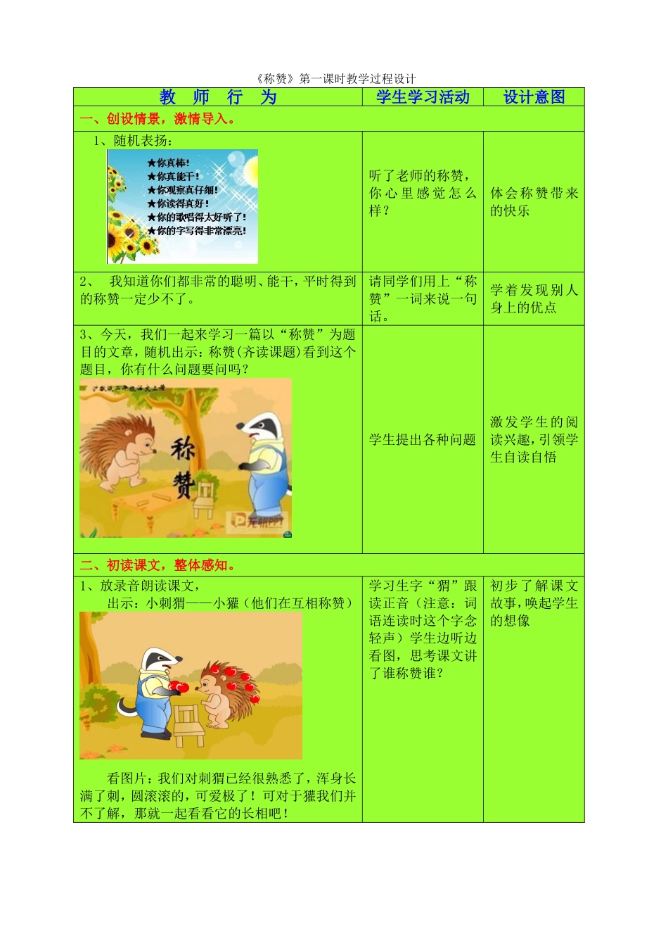 称赞第一课时教学过程设计_第1页