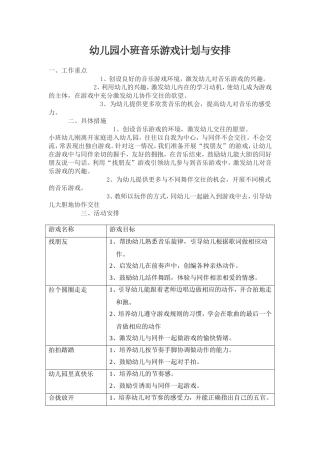 幼儿园小班音乐游戏计划与安排