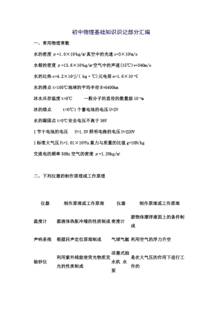 初中物理基础知识识记部分汇编