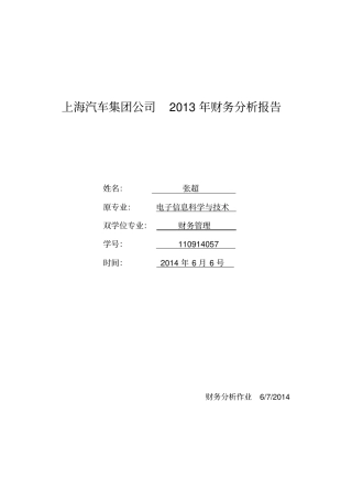 上海汽车集团公司财务分析报告