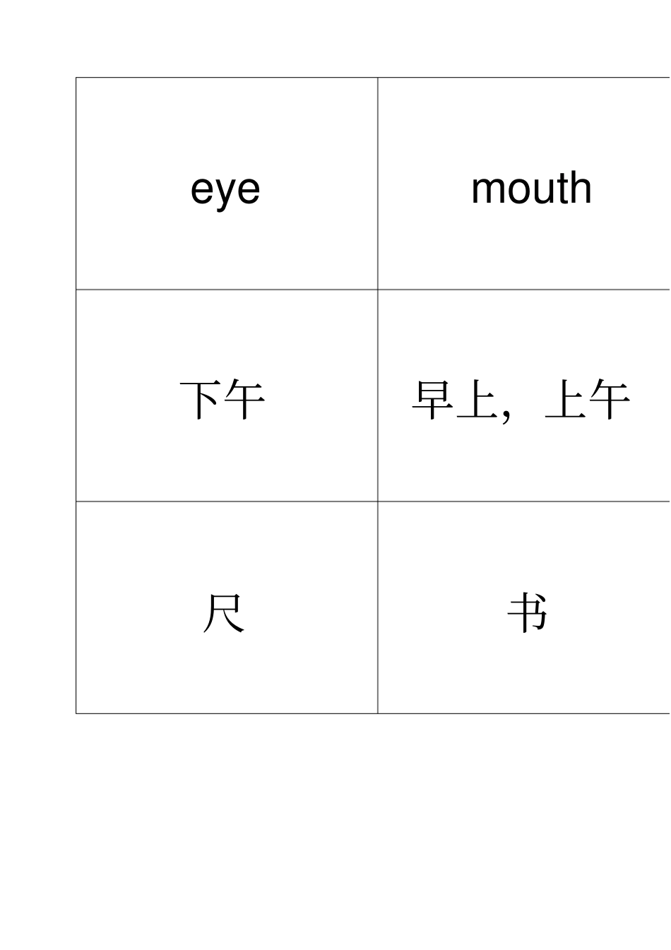 上海牛津版小学一年级英语上册单词卡片正反面_第2页