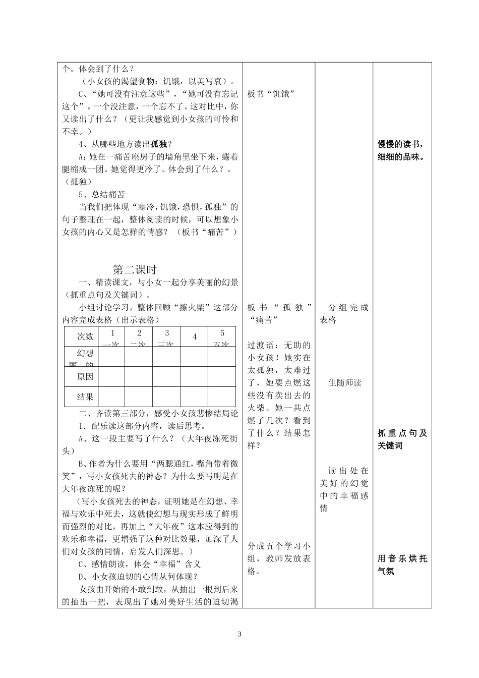 《卖火柴的小女孩》教学案_第3页