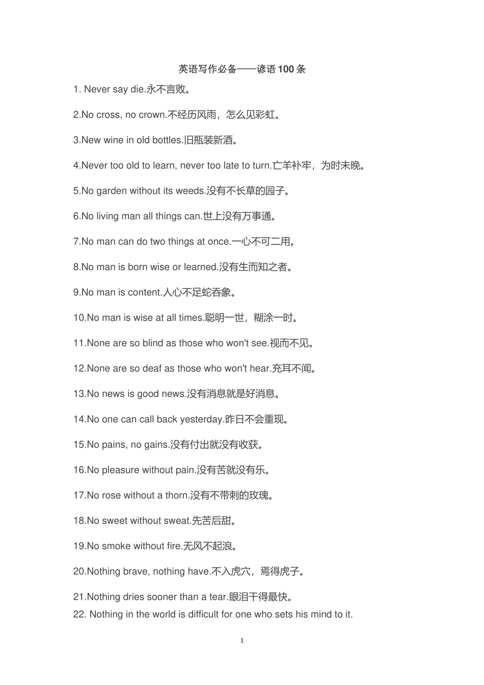 英语写作必备谚语_第1页