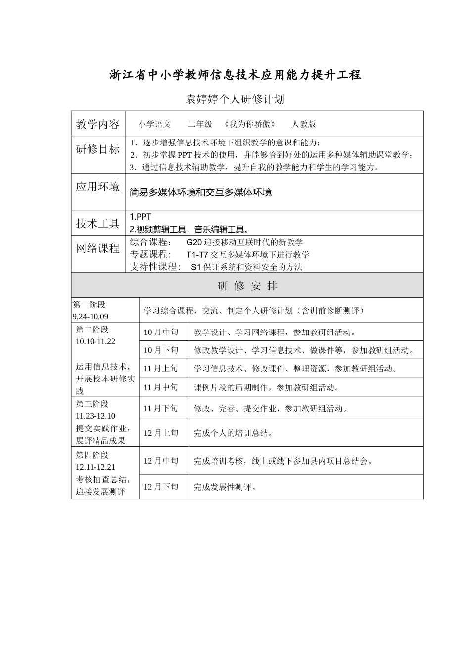 袁婷婷个人研修计划_第1页