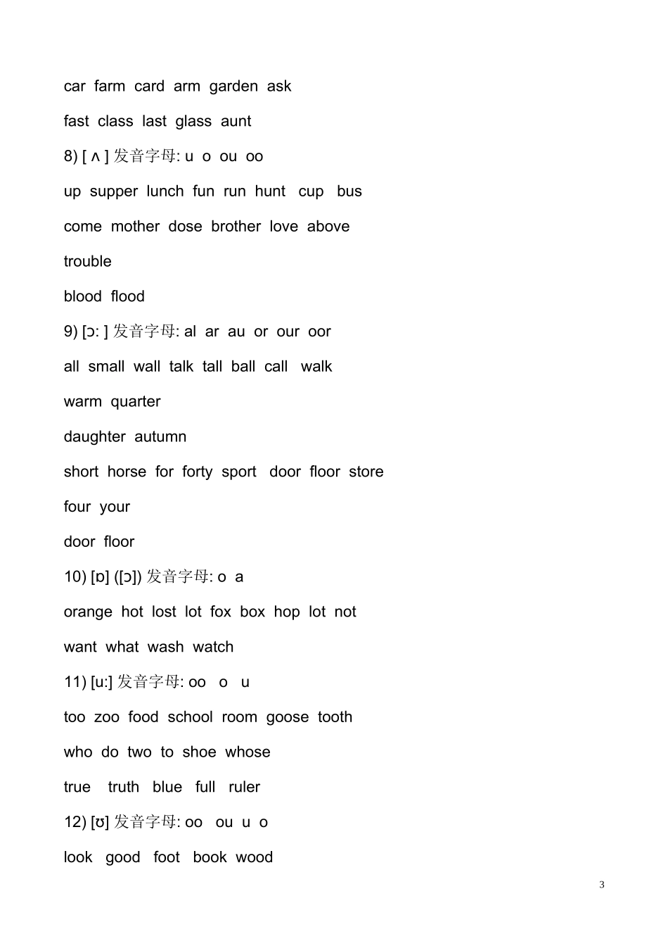 全新英语国际音标表(附带英语音标及字母组合对照)_第3页