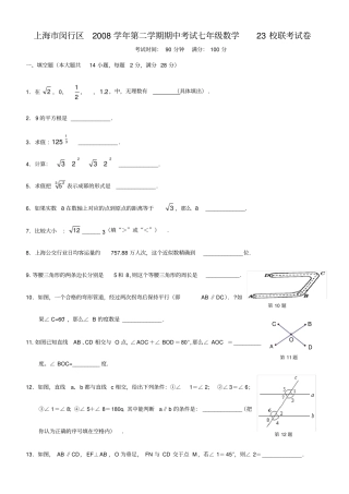 上海闵行区2008学年第二学期期中考试七年级数学23校联考试卷