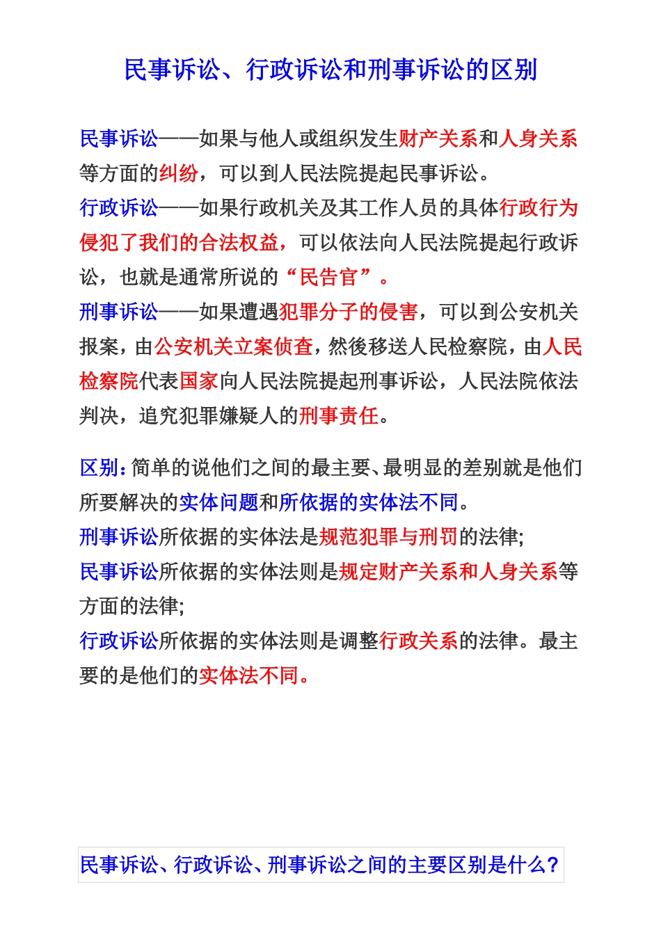 民事诉讼、行政诉讼和刑事诉讼的区别_第1页