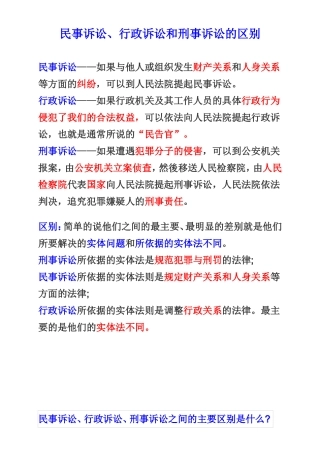 民事诉讼、行政诉讼和刑事诉讼的区别