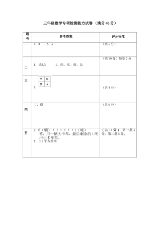 姚丽丽三年级数学专项检测能力试卷答案