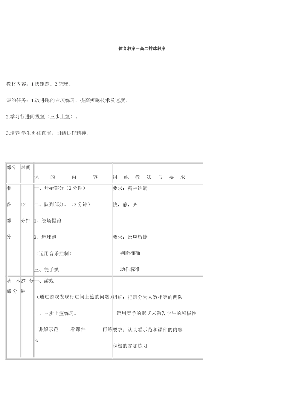 体育教案－高二排球教案_第1页