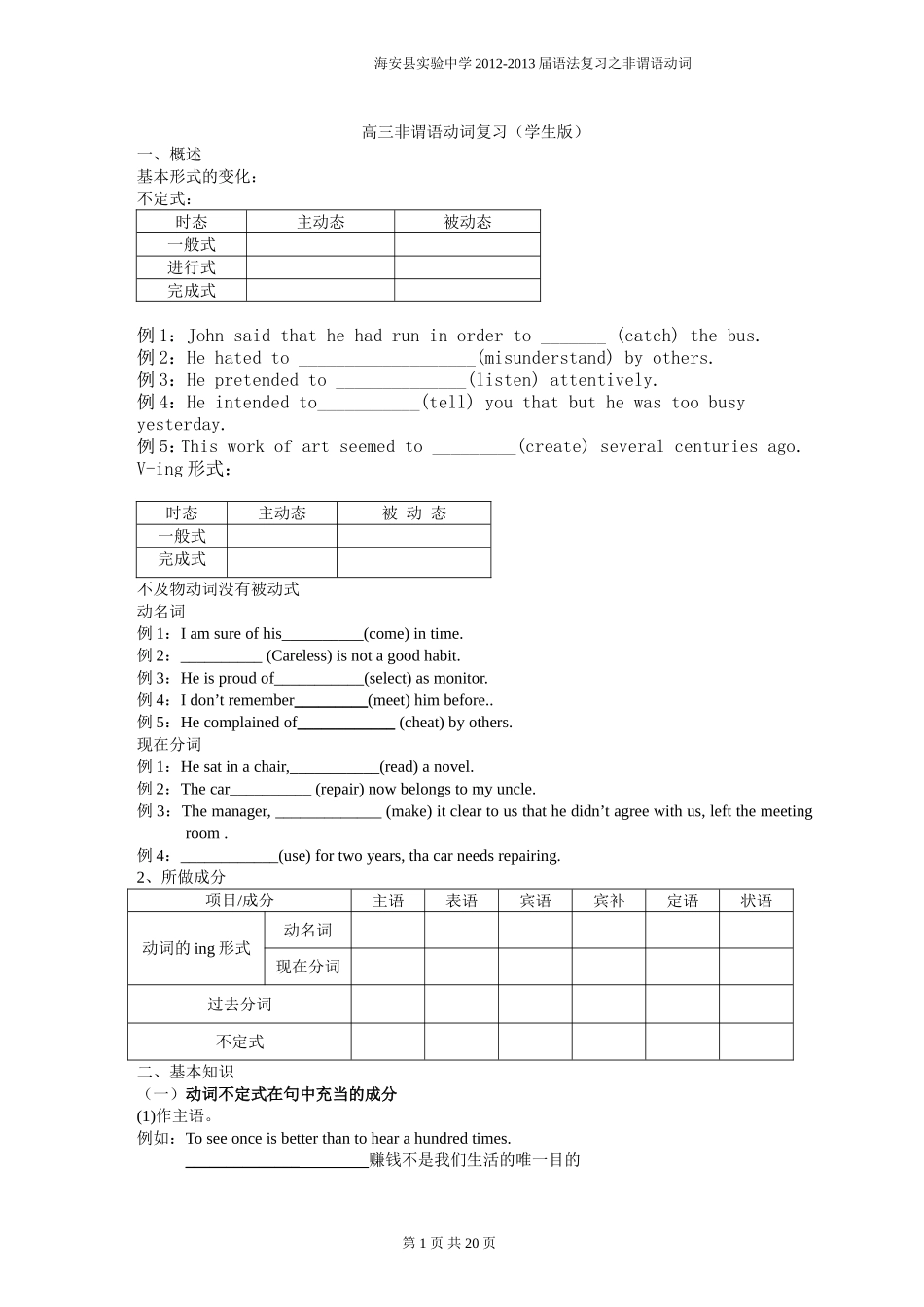 高三非谓语动词复习(学生版)_第1页