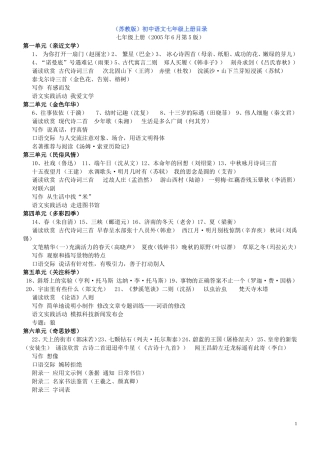 苏教版人教版初中语文课本目录