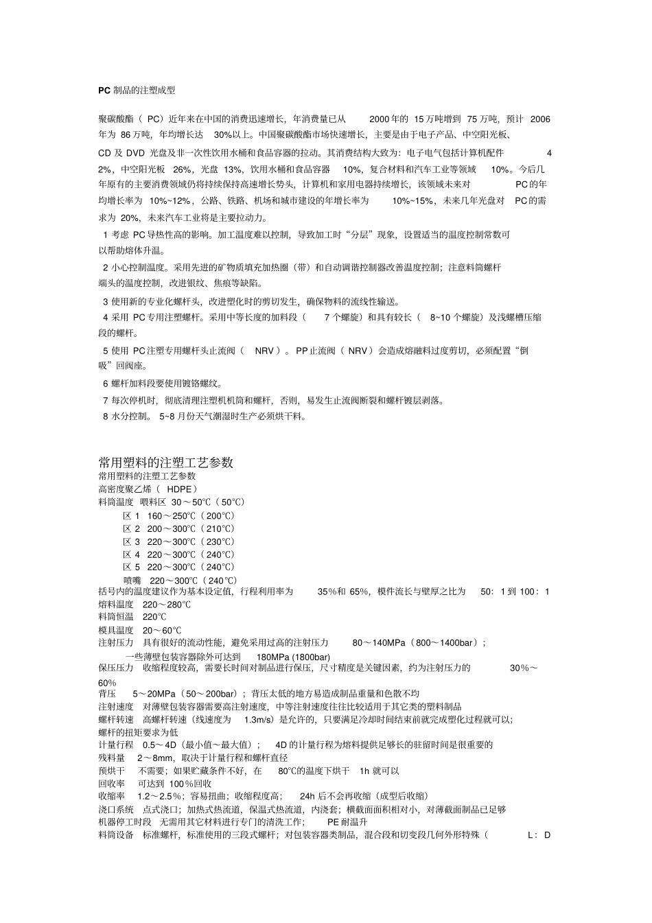 不同原料的注塑成型特性_第1页