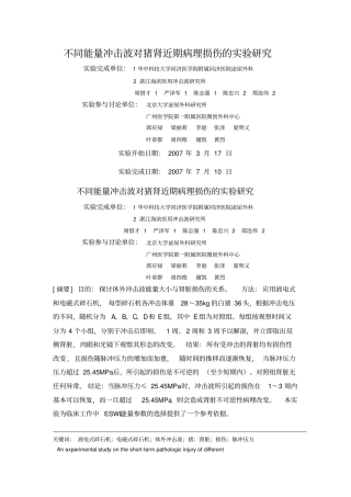 不同能量冲击波对猪肾近期病理损伤的试验研究
