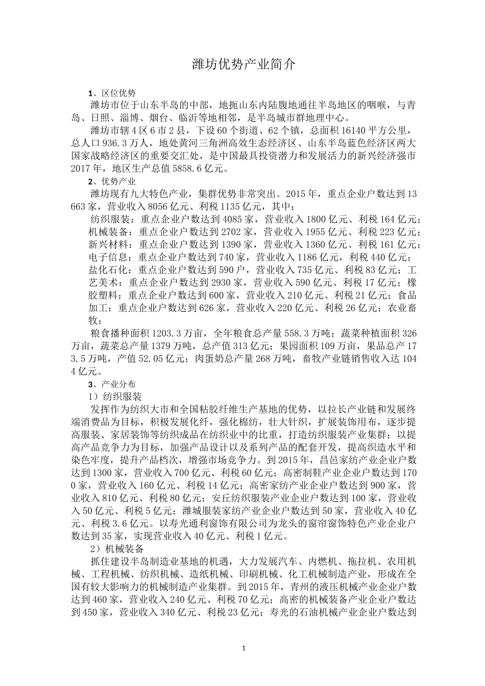 潍坊优势产业简介_第1页