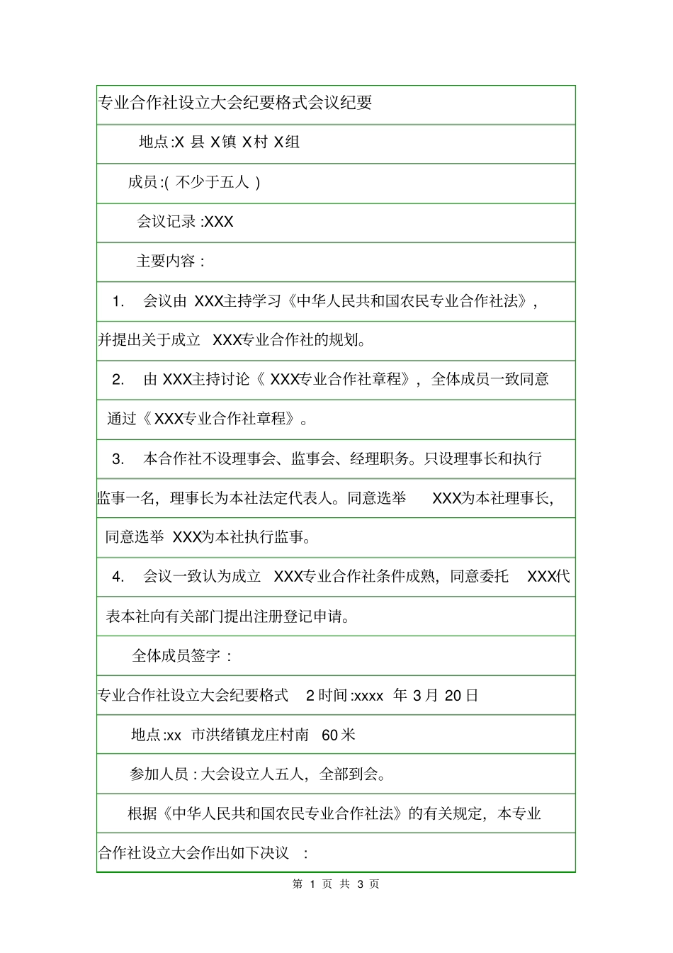 专业合作社设立大会纪要格式会议纪要_第1页