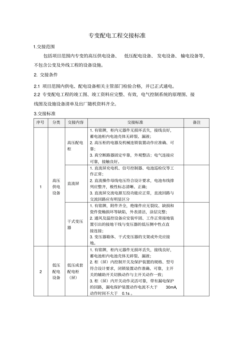 专变配电工程交接标准_第1页