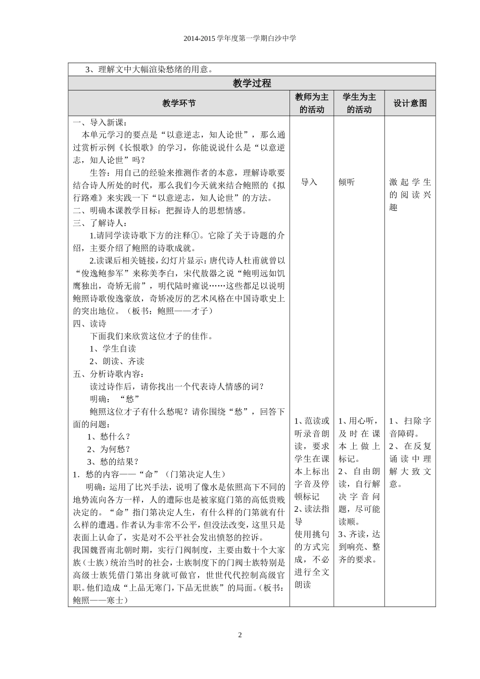 拟行路难(其四)教学设计_第2页