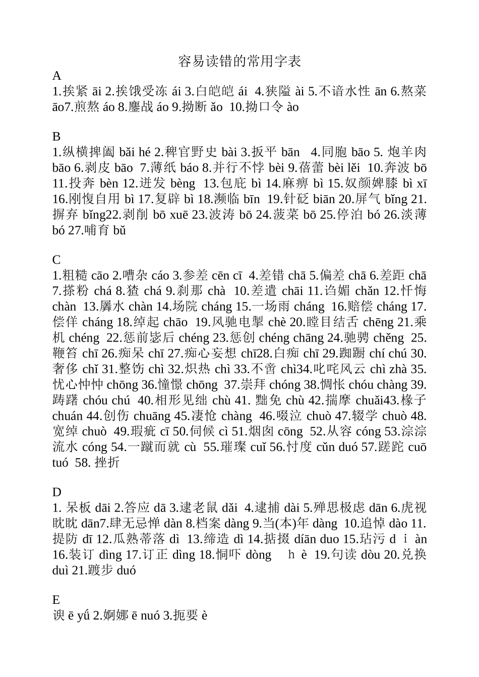 容易读错的常用字表_第1页
