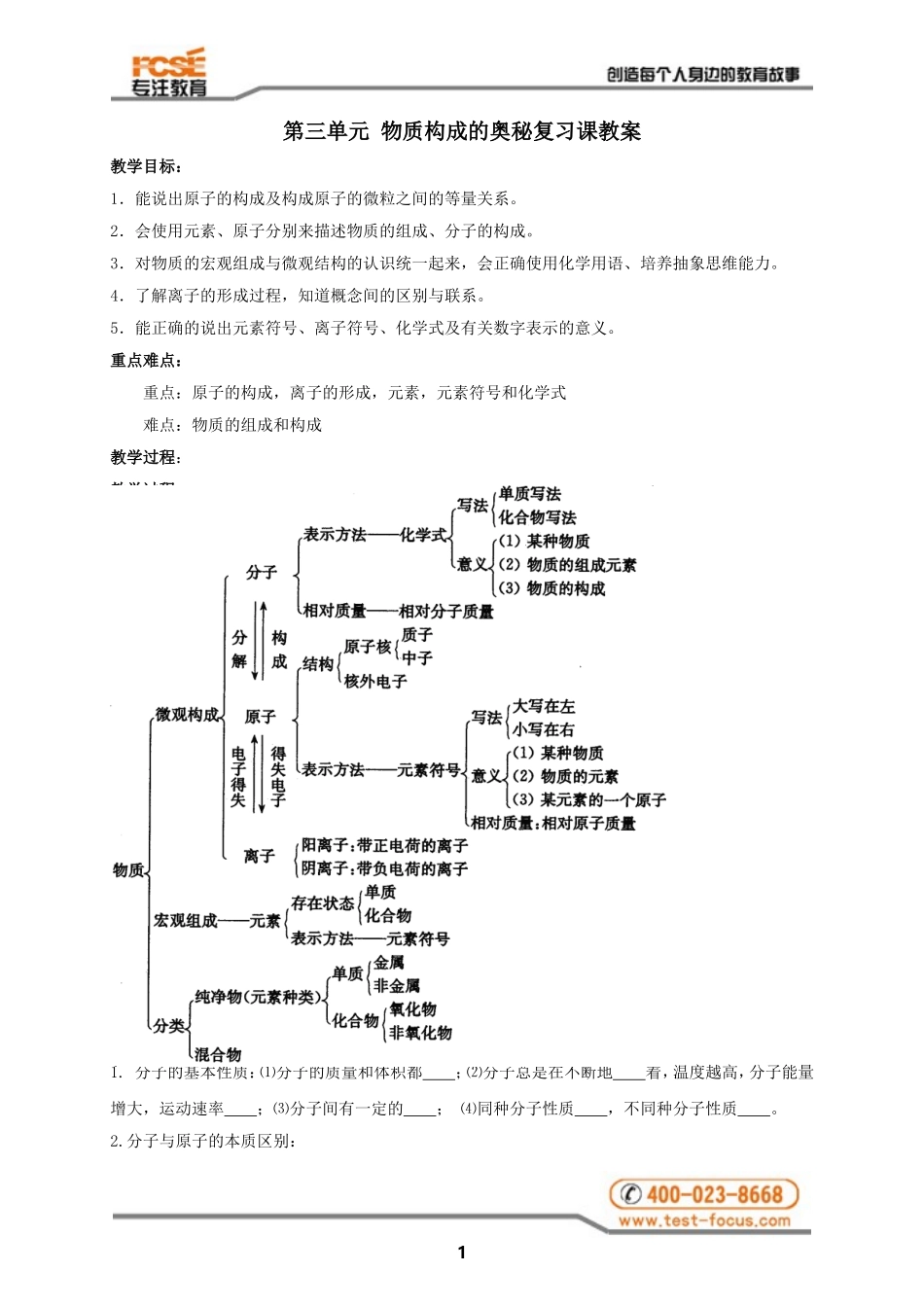 第三章_物质构成的奥秘复习课教案_第1页