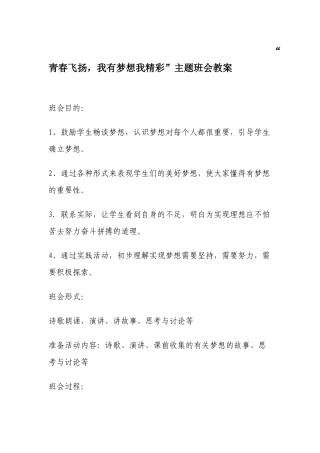 青春飞扬主题班会教案