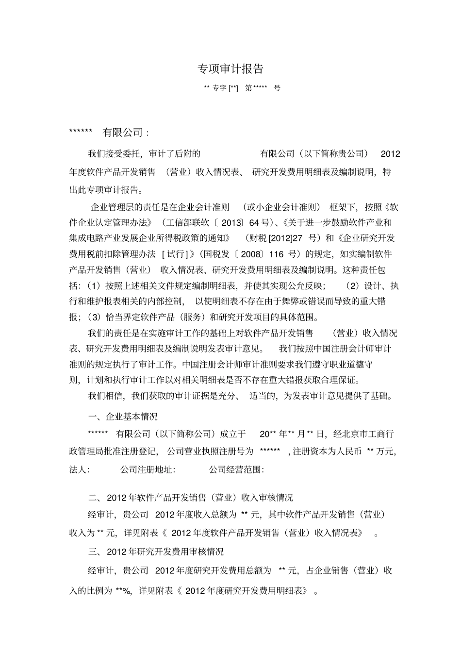 专项审计报告模板湖南_第2页