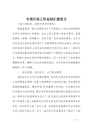 专项行动工作总结汇报范文