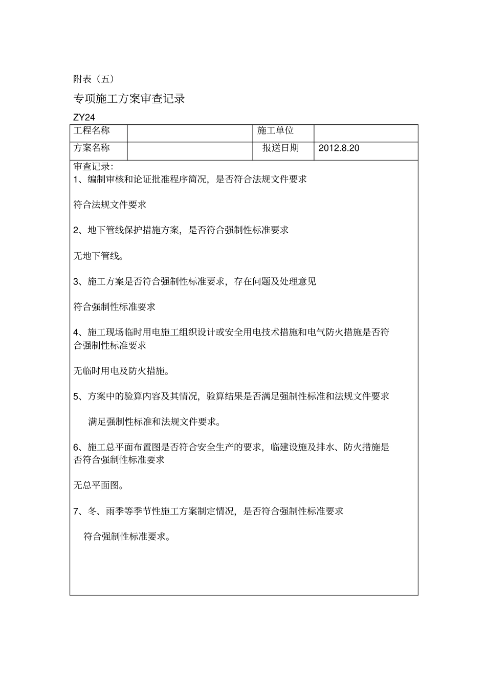 专项项目施工方案审查记录_第1页